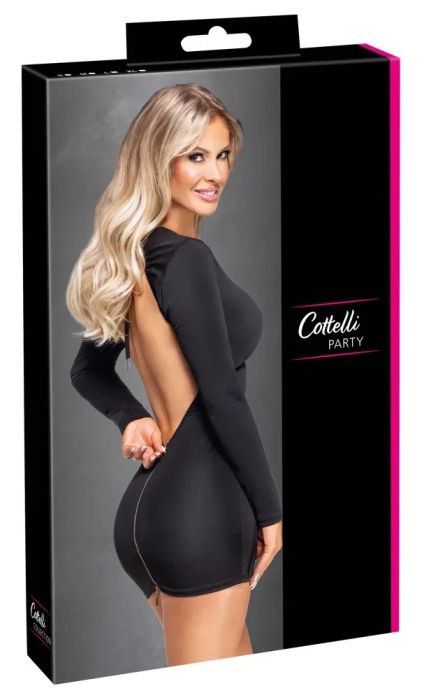 Cottelli PARTY Черна мини рокля с дълги ръкави и дълбоко деколте на гърба S/M