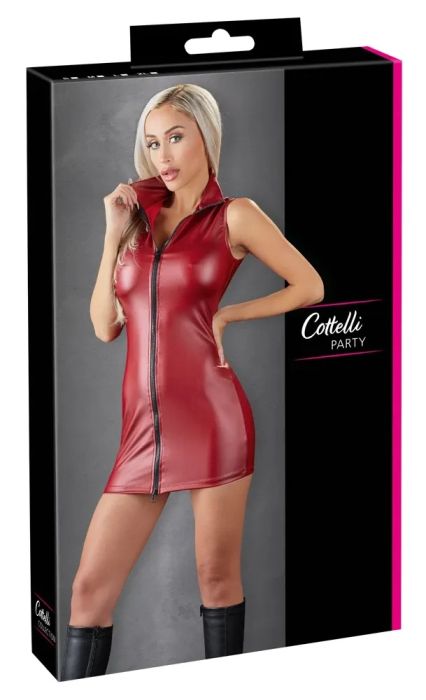 Cottelli PARTY Червена мини рокля с двупосочен цип и висока яка S/M