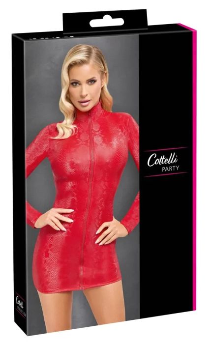 Cottelli PARTY Червена мини рокля със змийски ефект и преден цип S/M