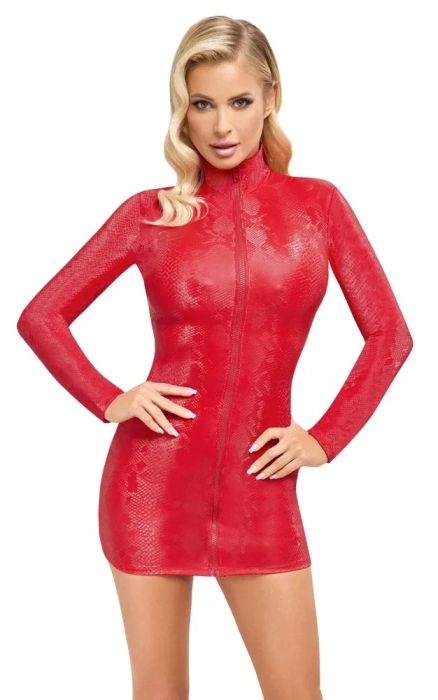 Cottelli PARTY Червена мини рокля със змийски ефект и преден цип S/M
