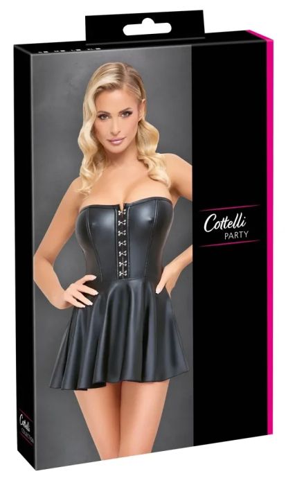 Cottelli PARTY Черна корсетна мини рокля с разкроена пола и кукички отпред S/M