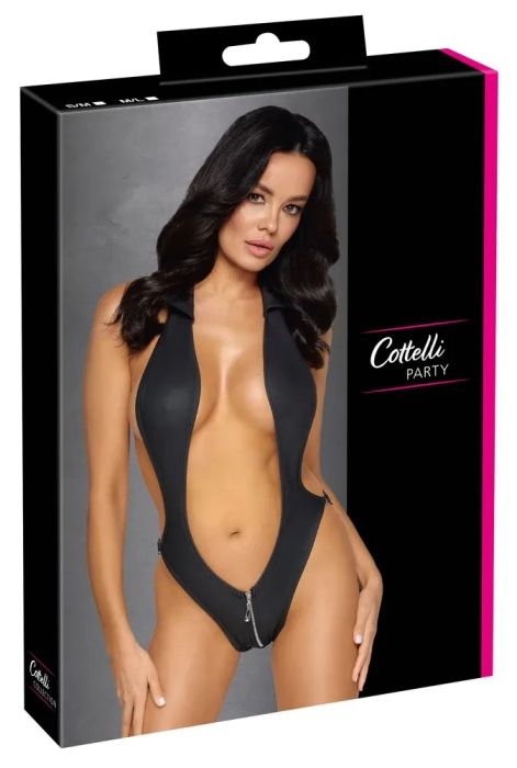 Cottelli PARTY Черно матово боди с отворена предна част и цип S/M