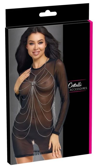 Cottelli ACCESSOIRES Сребриста верижка за тяло с кристален камък