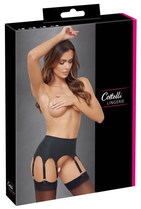 Cottelli LINGERIE Черен висок колан за жартиери с матов ефект S/M