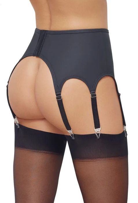 Cottelli LINGERIE Черен висок колан за жартиери с матов ефект S/M