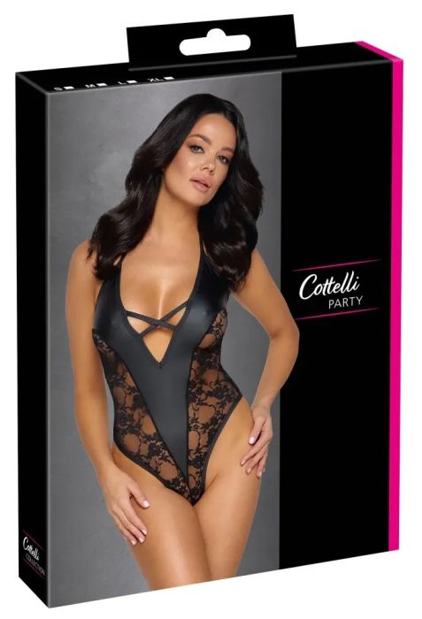 Cottelli PARTY Черно Rio боди с матов ефект и дантелени вложки S/M