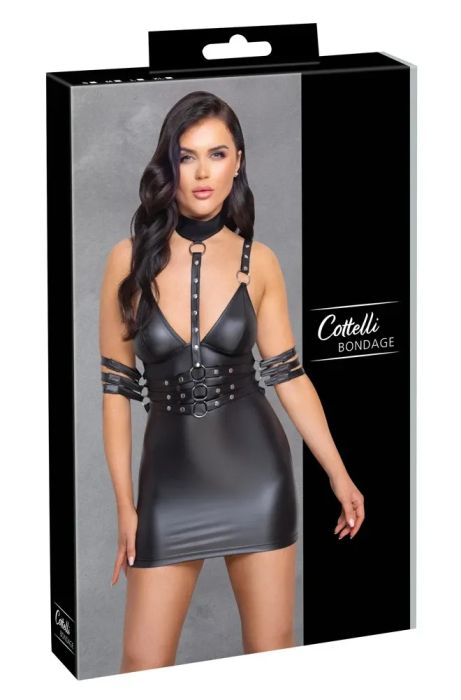 Cottelli BONDAGE Черна матова мини рокля с колан и регулируеми ленти S/M