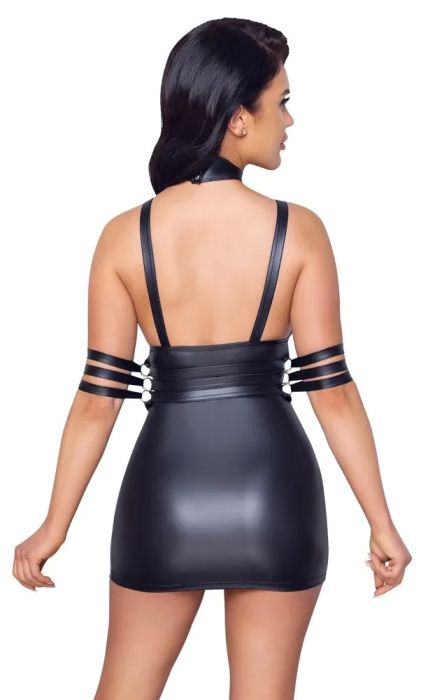 Cottelli BONDAGE Черна матова мини рокля с колан и регулируеми ленти S/M
