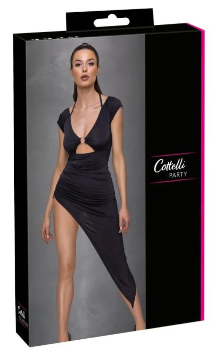 Cottelli PARTY Черна асиметрична рокля с набиране и дълбоко деколте S/M