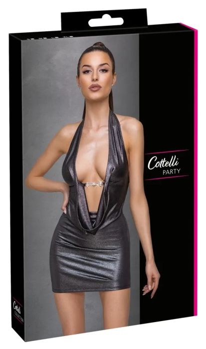 Cottelli PARTY Сребриста мини рокля с открит гръб и кристална катарама S/M