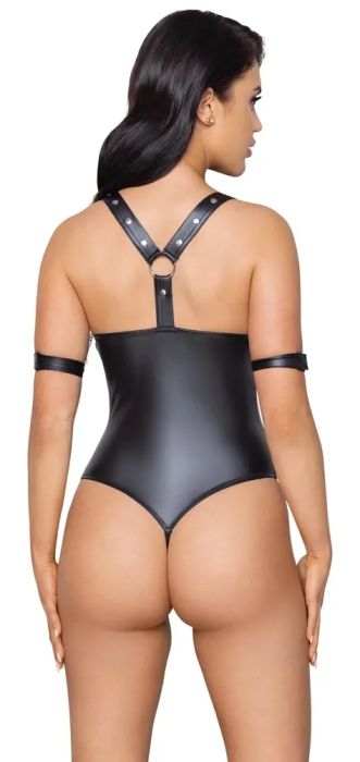 Cottelli BONDAGE Черно ouvert стринг боди с халки и фиксиращи маншети S/M