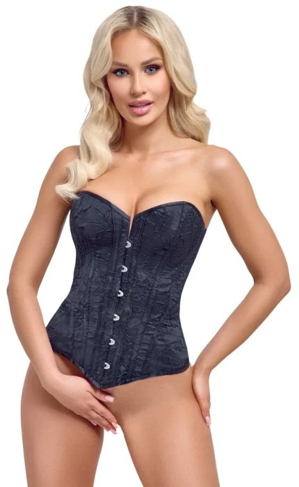 Cottelli PARTY Черен корсет без презрамки с връзки на гърба S/M