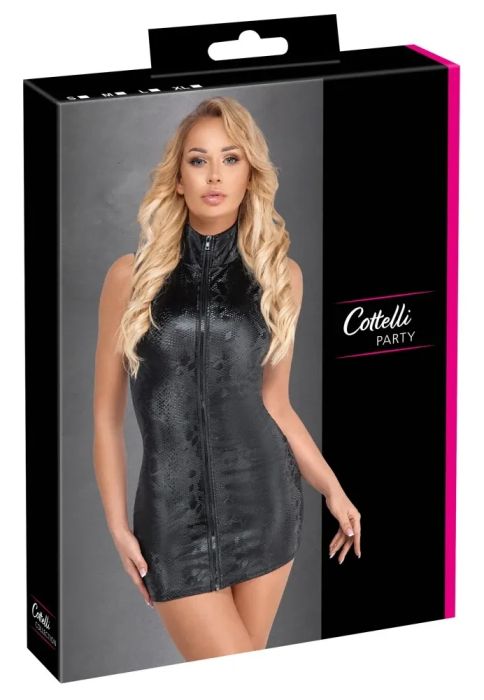 Cottelli PARTY Black Snakeskin-Effect Mini Dress with Front Zip S/M