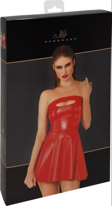 Noir Handmade Red Powerwetlook Mini Dress with Cut-Out Neckline S/M