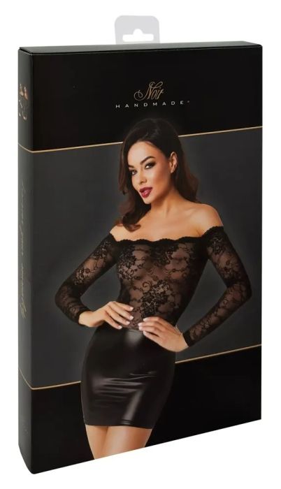 Noir Handmade Black Mini Dress with Lace Top & Powerwetlook Skirt S/M