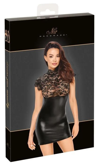 Noir Handmade Black Lace Mini Dress with Open Back & Lacing S/M