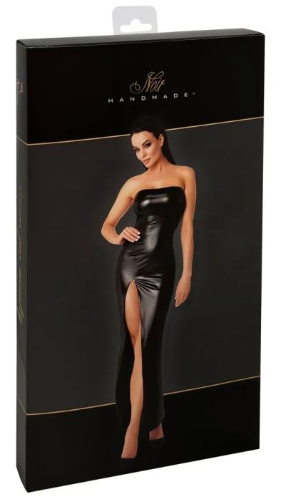 Noir Handmade Aphrodisia Black Powerwetlook Long Dress with High Slit S/M