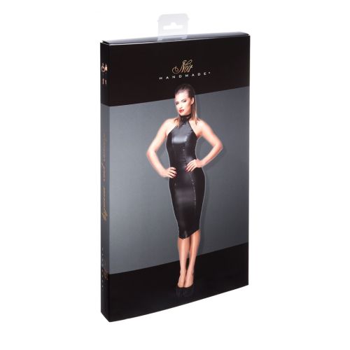 Noir Handmade Black Powerwetlook Backless Halterneck Pencil Midi Dress S/M