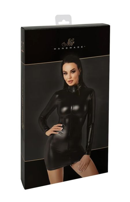 Noir Handmade Chimera Black Powerwetlook Mini Dress with Front Zip S/M