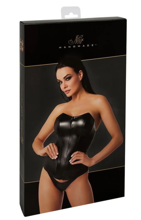 Noir Handmade Mysteria Черен Powerwetlook корсетен топ с преден цип S/M