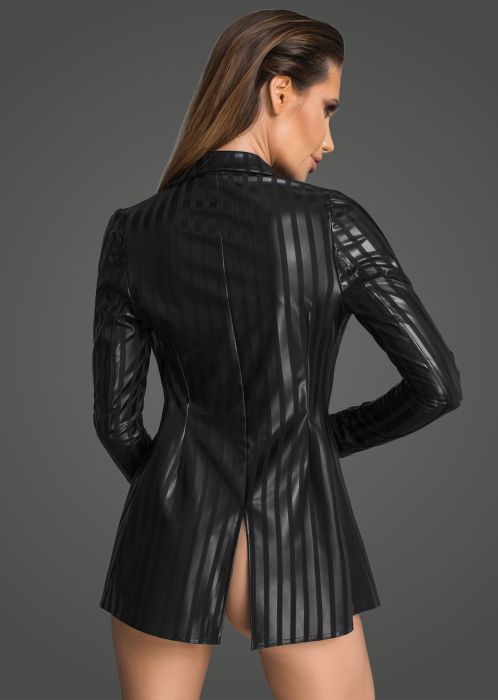 Noir Handmade Черно Powerwetlook сако с тесни ревери и преден цип S/M