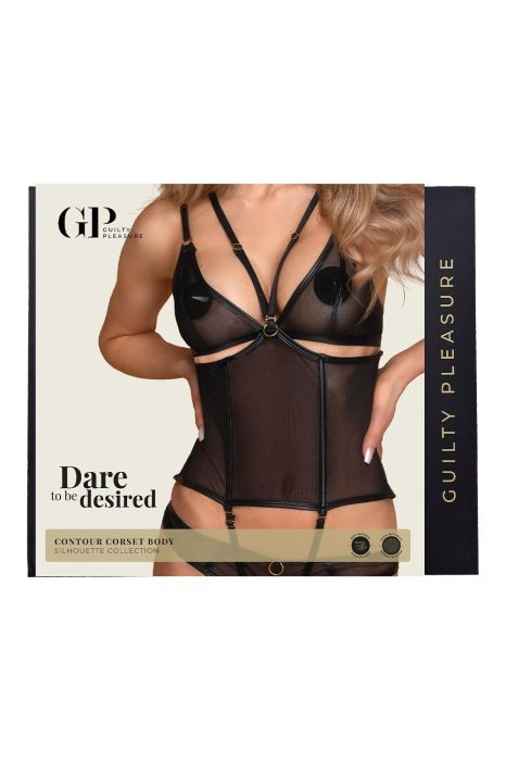 Guilty Pleasure Contour черно корсетно боди с отворени чашки S/M
