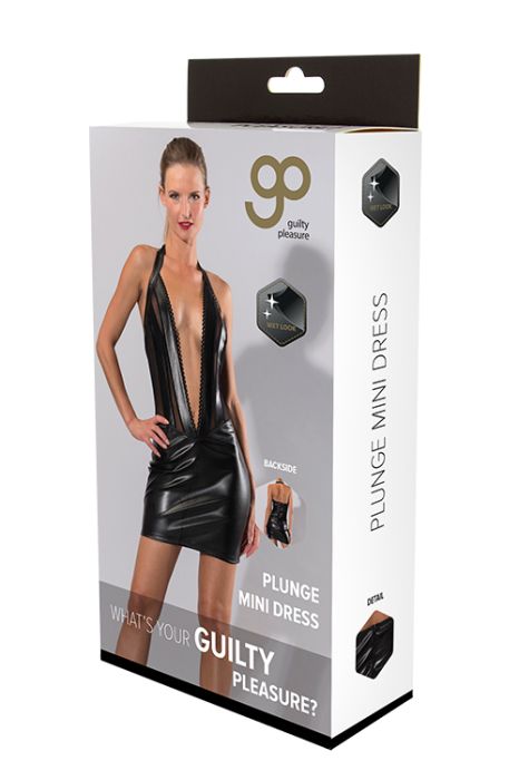 Guilty Pleasure черна Wetlook мини рокля с дълбоко деколте S/M