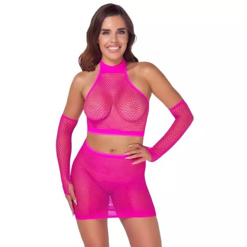 Fantasy by Cottelli Collection Pink 3-Piece Fishnet Set S/M