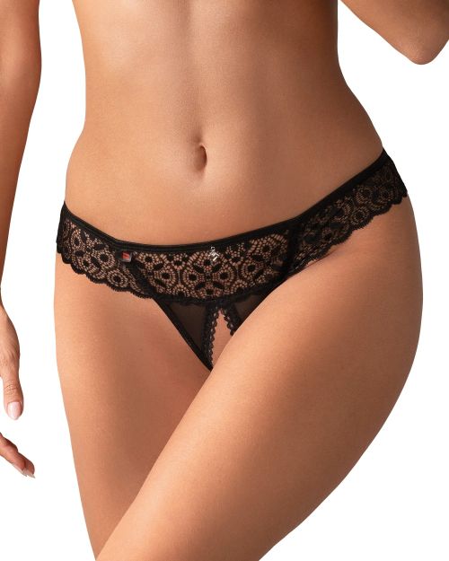 Obsessive Shibu Black Lace Open-Crotch Thong S/M