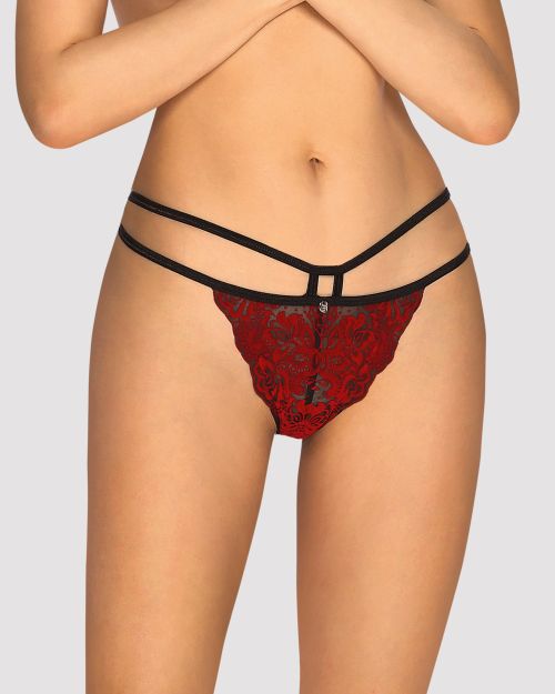 Obsessive Sugestina Red Velvet-Pattern Strappy Panties S/M
