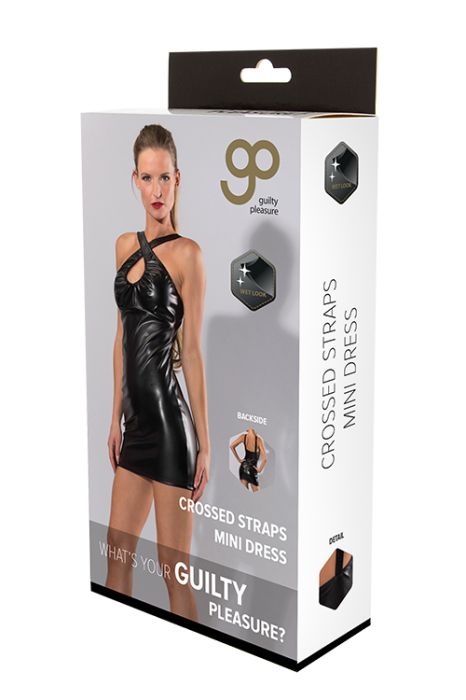 Guilty Pleasure Wetlook Crossed Straps черна мини рокля с кръстосани презрамки S/M