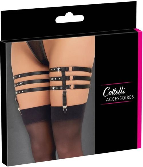 Cottelli Accessories Black Triple-Strap Thigh Garters with Rhinestones S/M