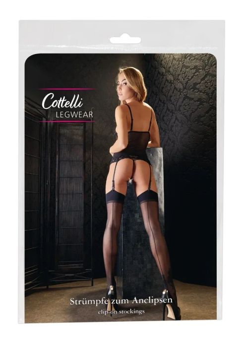 Cottelli LEGWEAR Black Suspender Stockings with Back Seam and High Heel S/M