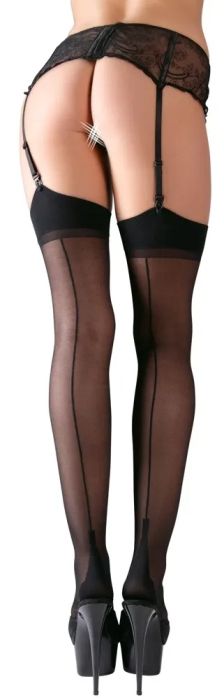 Cottelli LEGWEAR Black Suspender Stockings with Back Seam and High Heel S/M