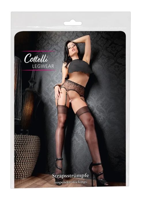 Cottelli LEGWEAR Black 20 Denier Suspender Stockings with Silky Shine S/M