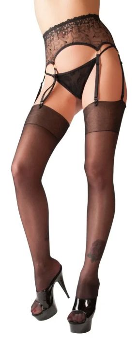 Cottelli LEGWEAR черни 20 DEN чорапи за жартиерен колан с фин блясък S/M