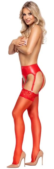 Cottelli LEGWEAR Red 20 Denier Suspender Stockings with Wide Lace Top S/M