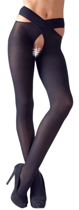 Cottelli LEGWEAR черни 70 DEN чорапи с кръстосващи се ленти и отворено дъно S/M