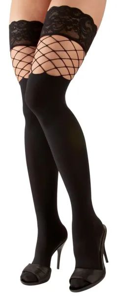 Cottelli LEGWEAR черни самозадържащи чорапи 2 в 1 с плътна и мрежеста част S/M
