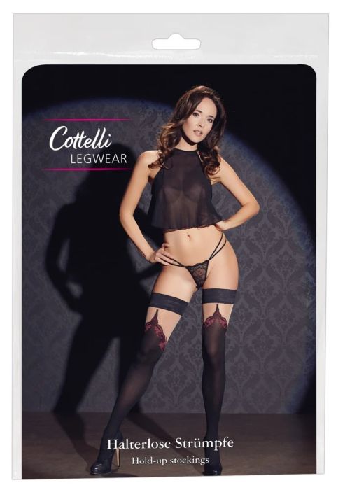Cottelli LEGWEAR черни самозадържащи чорапи 70 DEN с overknee ефект и заден шев S/M