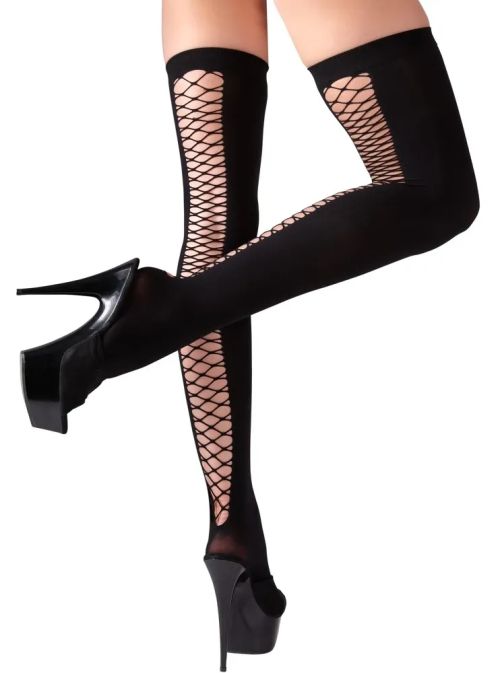 Cottelli LEGWEAR черни самозадържащи overknee чорапи с мрежест панел отзад S/M