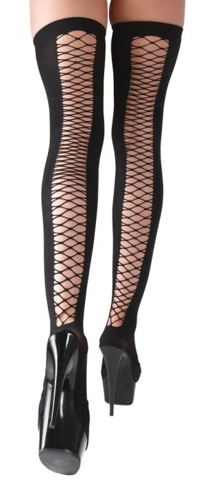 Cottelli LEGWEAR черни самозадържащи overknee чорапи с мрежест панел отзад S/M