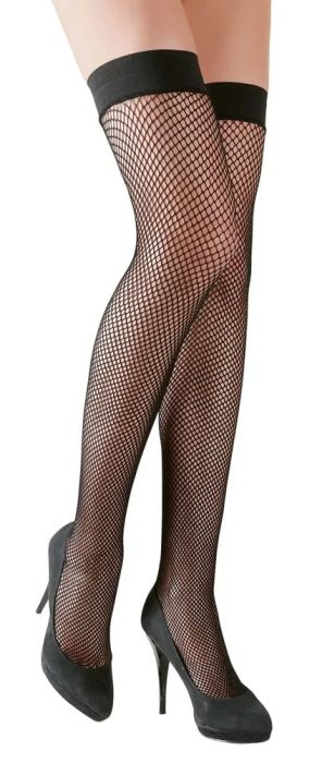 Cottelli LEGWEAR черни самозадържащи мрежести чорапи с гладък кант S/M
