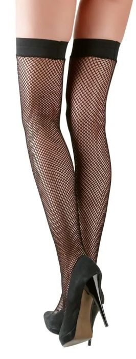 Cottelli LEGWEAR черни самозадържащи мрежести чорапи с гладък кант S/M