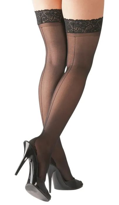 Cottelli LEGWEAR черни самозадържащи чорапи 20 DEN със заден шев и висока пета S/M