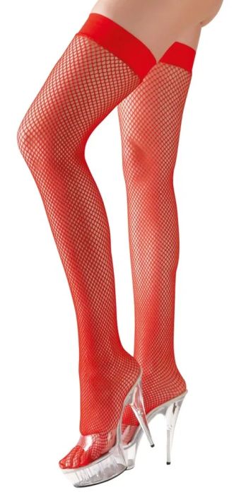 Cottelli LEGWEAR червени самозадържащи мрежести чорапи със силиконов кант S/M