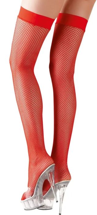 Cottelli LEGWEAR червени самозадържащи мрежести чорапи със силиконов кант S/M