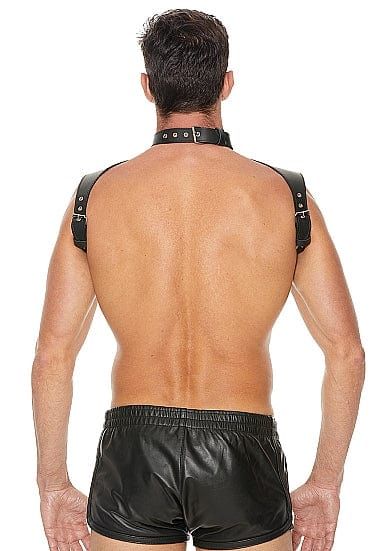 Ouch! Men Harness with Neck Collar черен BDSM харнес с нашийник и O-ring