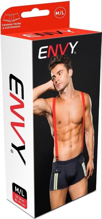 Envy Menswear Fireman Navy Trunks and Red Suspenders Set S/XL
