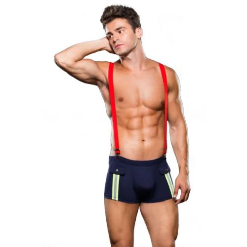 Envy Menswear Fireman Navy Trunks and Red Suspenders Set S/XL